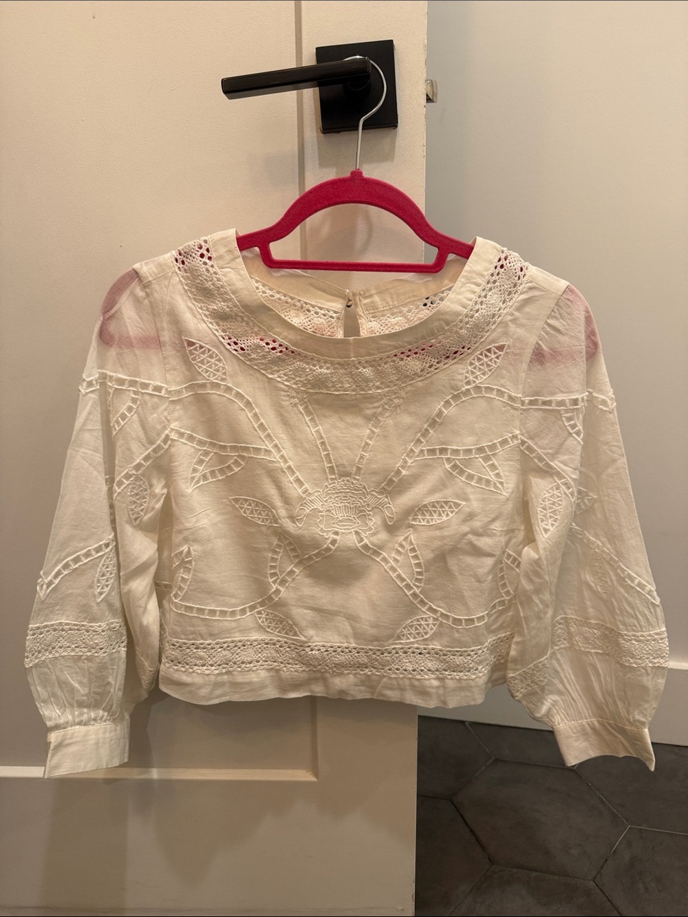 Cleobella Womens White Eyelet cropped Blouse - Delicate Crochet Detail